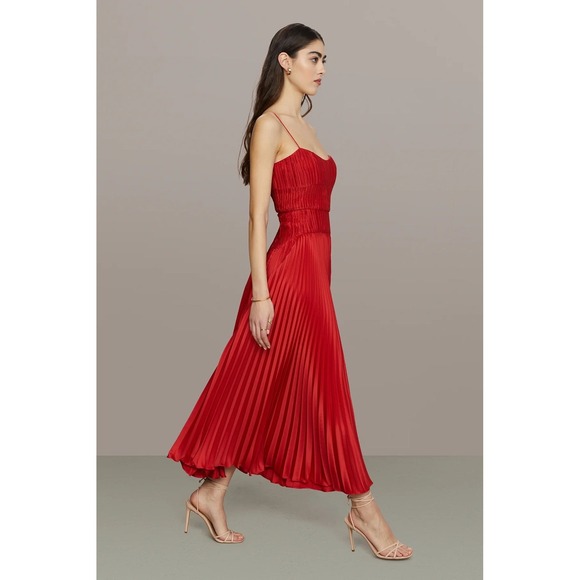 NWT AMUR Cherry Drop Waist Pleated Midi Dress in Red - Size 8‎ - Picture 2 of 16